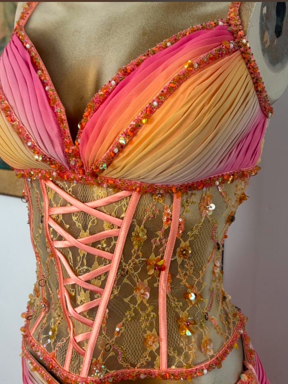 Y2K Pink & Orange fairy Ombre Lace-Up Bustier Corset Top and fairy skirt set - Picture 7 of 7